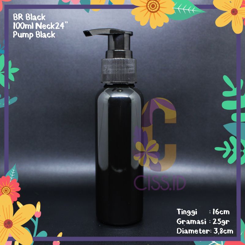 BOTOL PLASTIK BR 100ML HITAM TUTUP PUMP HITAM HAND SANITIZER LOTION BODY HANDBODY PET IMPORT KEMASAN