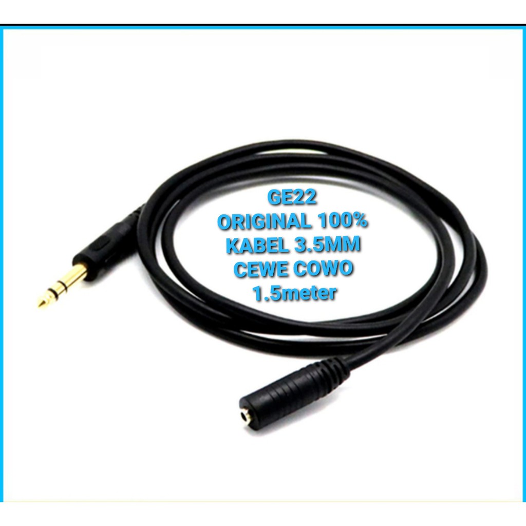 G22 original 100% Kabel Audio Extension 3.5mm 1.5meter cable sound system suara male female cewe cowo jack jek  Bisa di gunakan segala audio -Jack 3.5mm male to female -Panjang Kabel 1.5 METER -Jack &amp; Lobang Goldplate