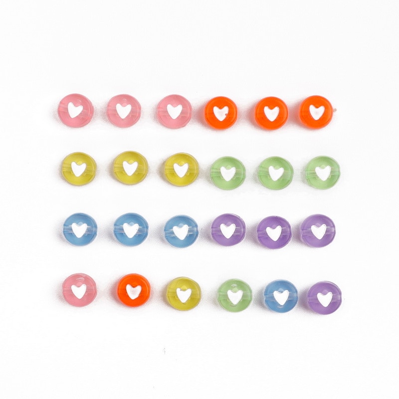 100Pcs 4x7mm Mix Color Flat Round Acrylic Heart Beads for Jewelry Making Kid Diy Material Bracelet Necklace Accessories