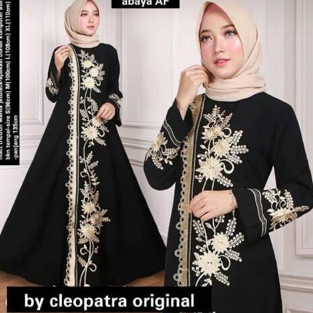 TERLARIS Abaya Bordir CLEOPATRA Bahan Saudi Jetblack Syar i Abaya Hitam Arabian