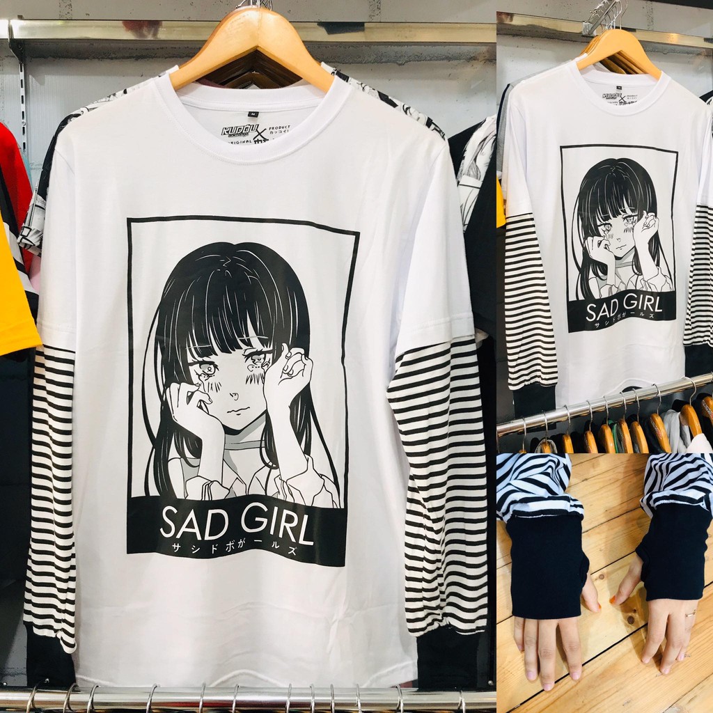 SAD GIRLS Streetwear Oversized Longsleeve Anime Character ready stock