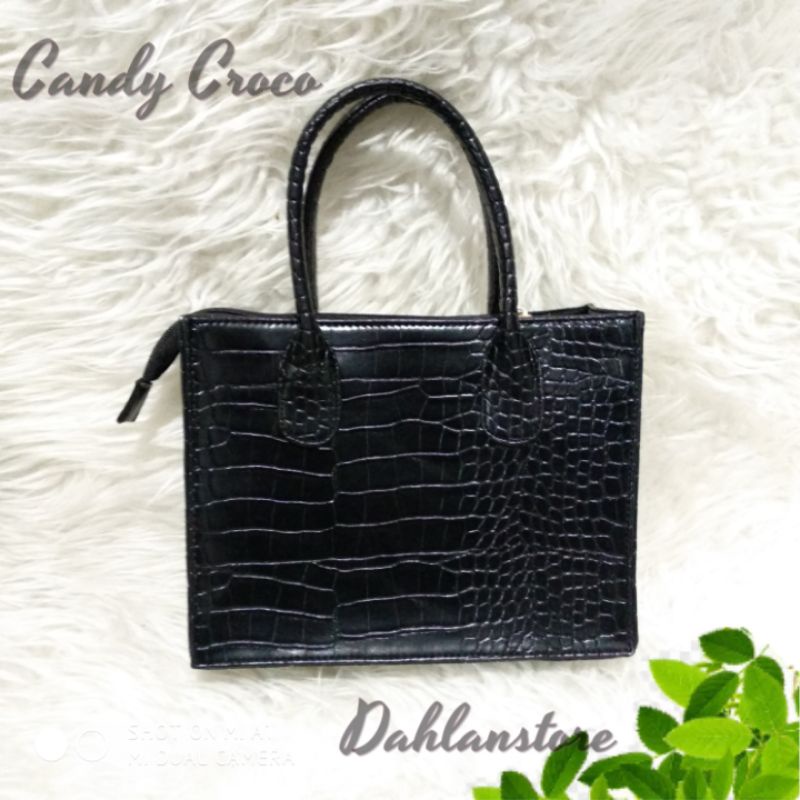 Candy Croco Bag [ Black / Hitam ] Tas Wanita Branded Simple Grosir Bahu Selempang Termurah Kuliah