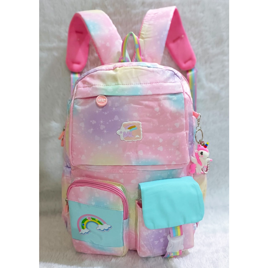 RANSEL / BACKPACK TAS Anak Sekolah SD / SMP / REMAJA MODEL MASA KINI Motif Rainbow PELANG KANTUNG TUTP IMPORT