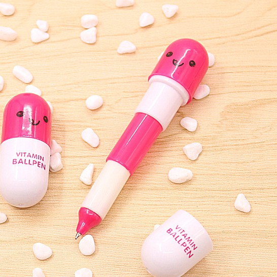 PENA VITAMIN / PENA VITAMIN UNIK / PENA VITAMIN KAPSUL / PULPEN KAPSUL LUCU-PINK