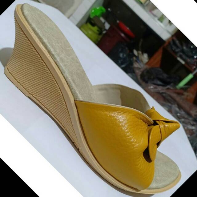 Sandal wanita kulit asli wedges