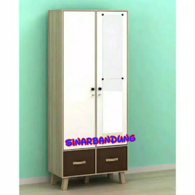 METROPOLIS ARNOR WD2 LEMARI PAKAIAN KAYU PUTIH LEMARI KACA