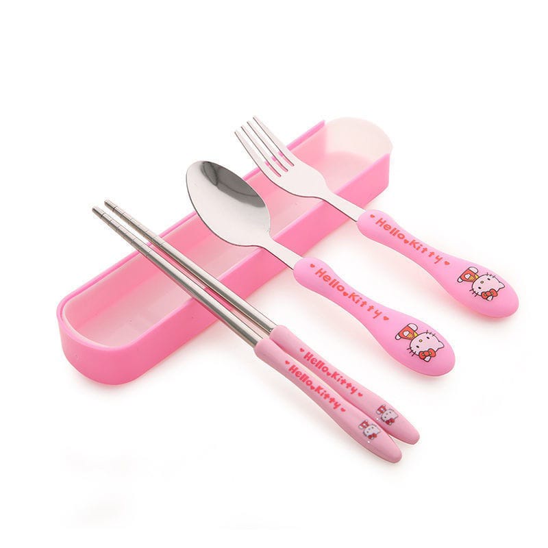 ~ PIYOSHI08 ~ Sendok Garpu Sumpit Set 3 in 1 Alat Makan Anak Stainless Steel Motif Karakter Lucu PD128