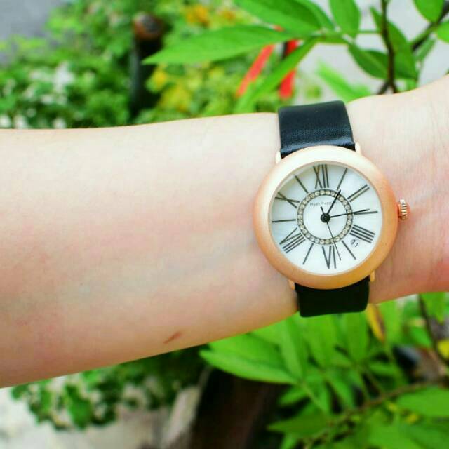 Jam Hush Puppies wanita tali kulit hitam