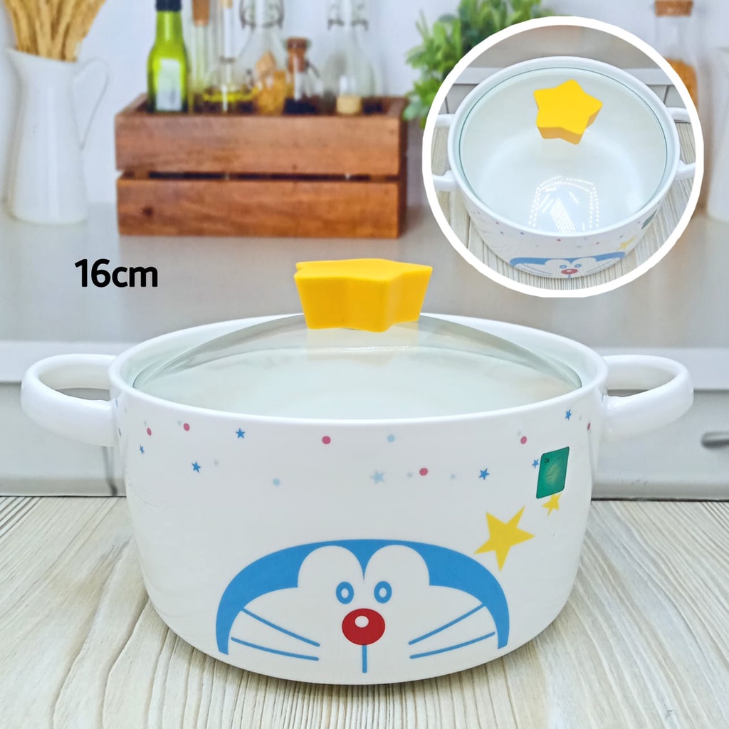 Panci Keramik Tutup Kaca Doraemon / Panci Doraemon