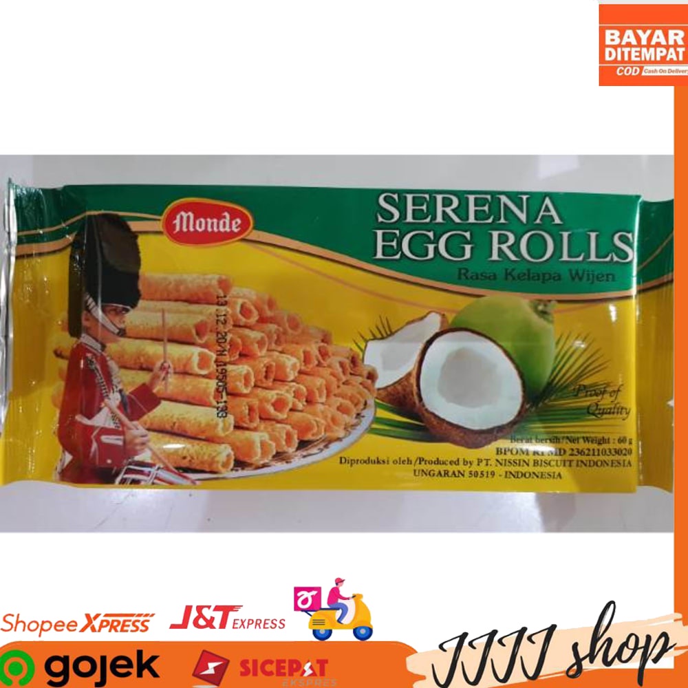 

Monde Serena Egg Rolls 60gr Biskuit Cemilan Stik rasa Kelapa Wijen