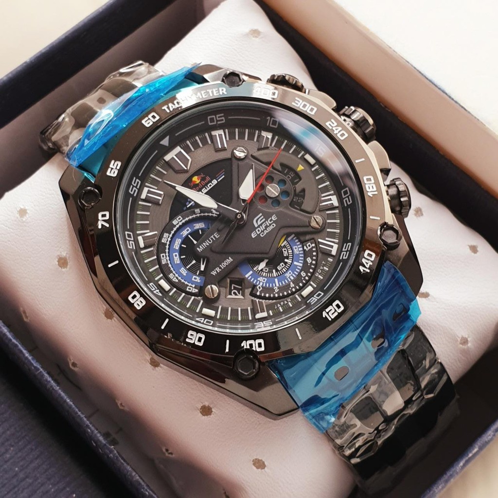 Jam Tangan Pria C*s*o ED*F*C* EF-550BK-RBSP EF-550 Chronograph RedBull Racing FullBlack Steel
