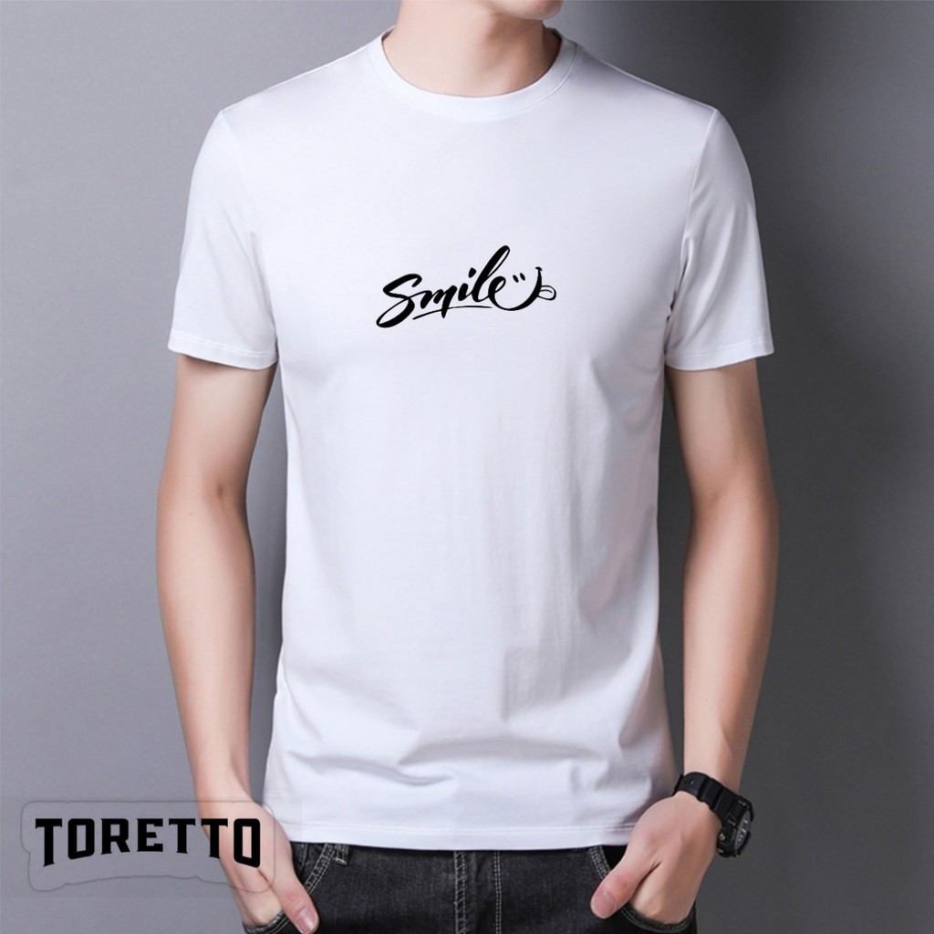 TORETTO-BAJU KAOS DISTRO SMILE || ATASAN UNISEX TERLARIS || COWOK/CEWEK BISA PAKAI