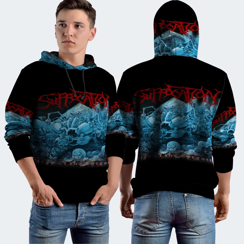 Jaket Hoodie Fullprint Suffocation Effigy Of The Forgotten Death Metal Band Bahan Polyester Jersey