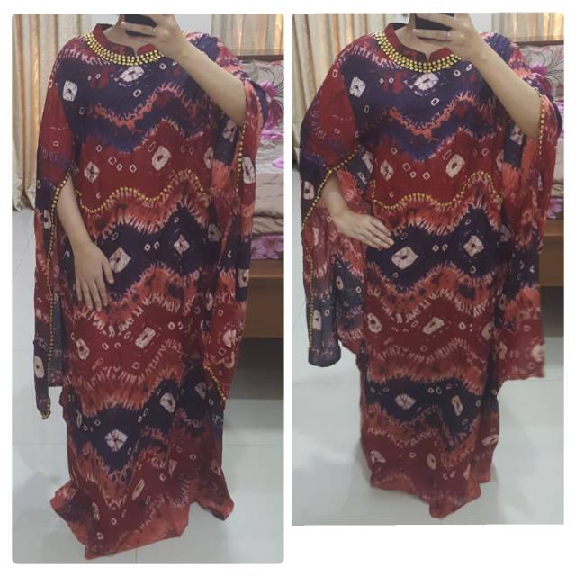 Gamis Semi Kaftan Kain Tenun Palembang Motif Etnik XL