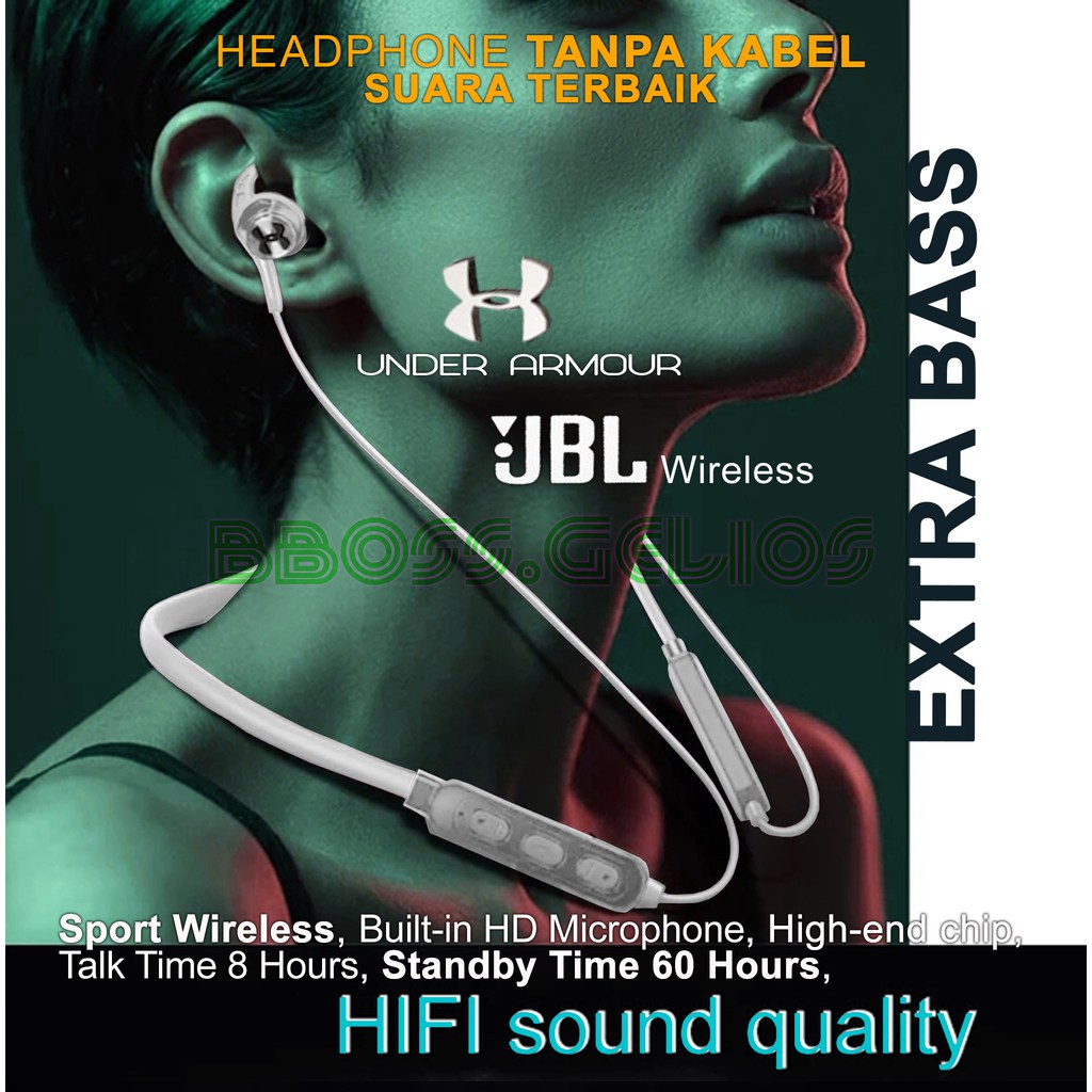 HEADSET EARPHONE HP TANPA KABEL JBL BLUETOOTH UNDERARMOUR WIRELESS EXTRABASS PUTIH