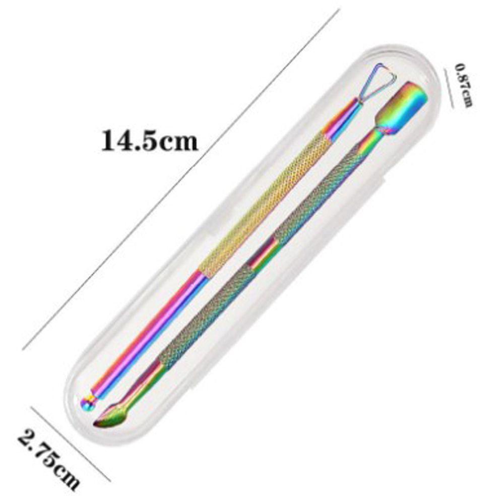 Mxbeauty 2pcs / set Alat Pembersih Kutikula Kuku Kepala Ganda Dengan Case Penyimpanan