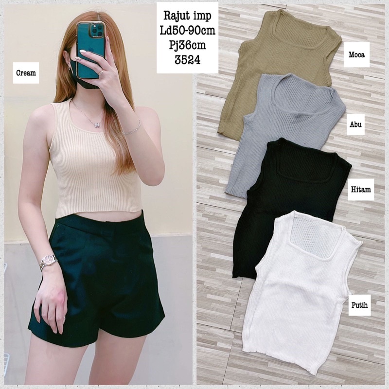 HANA Tanktop SQUARE NECK korea rajut Crop tank top wanita rajut tebal