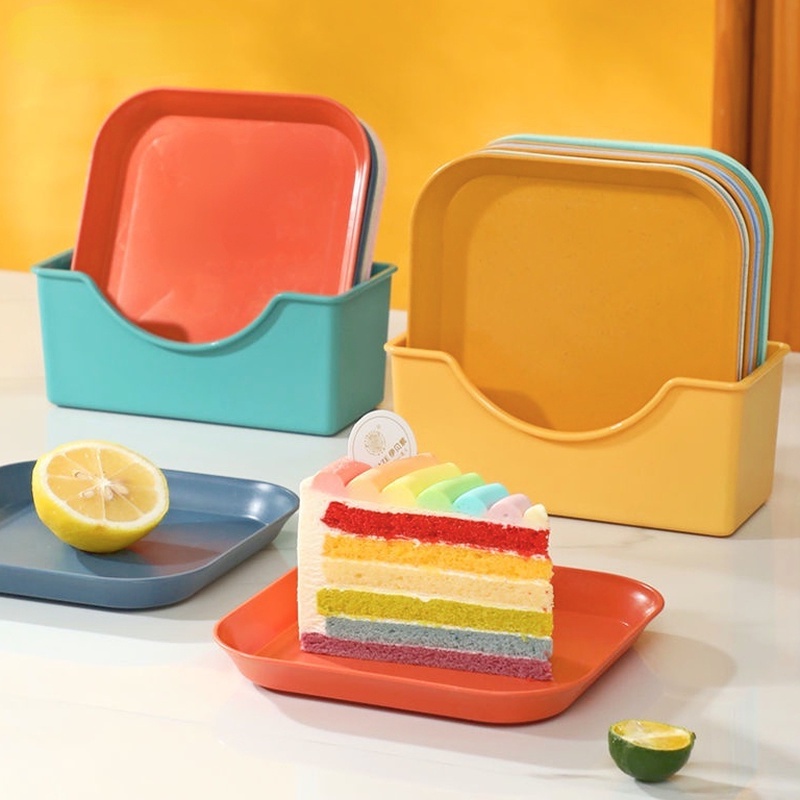 8pcs / Set Piring Snack / Makanan Dengan Holder Bawah Warna Permen Dapat Digunakan Kembali Untuk Meja Makan