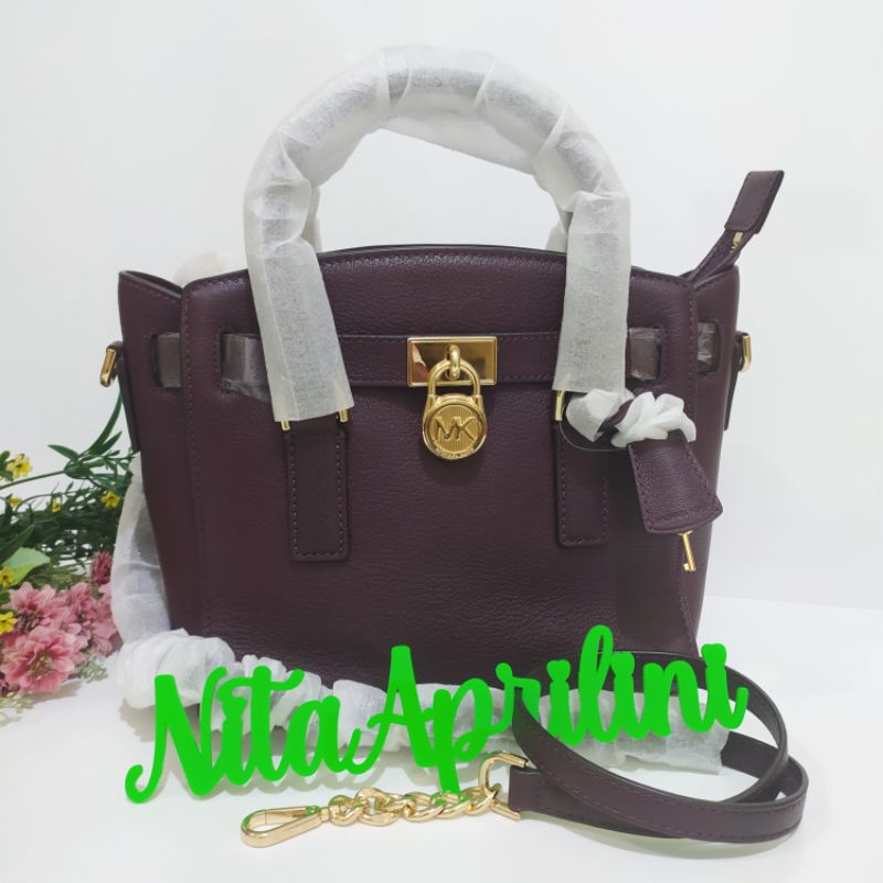 Tas MICHAEL KORS MK Hamilton Medium Satchel Damson Leather Original