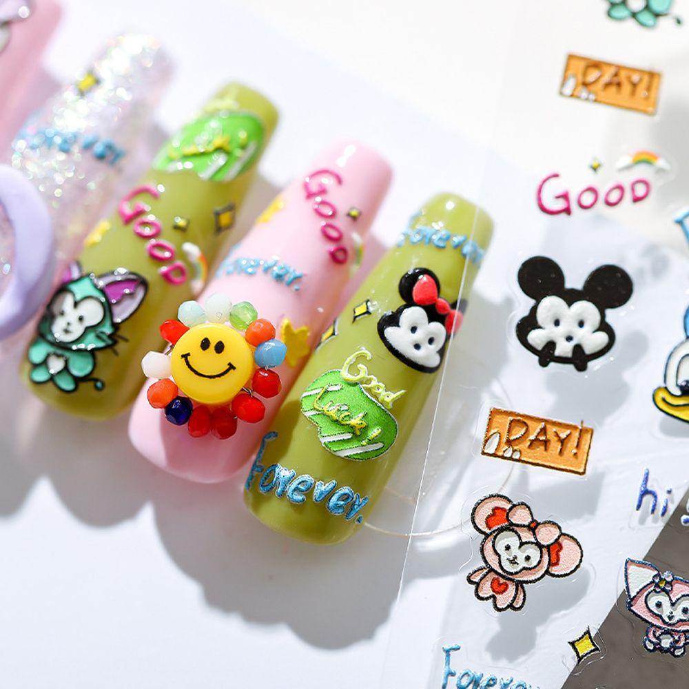 [Elegan] Kartun Stiker Kuku Wanita Lucu Mickey Salju Putih Bunga Perekat Diri Nail Art Dekorasi