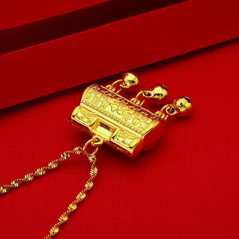 Kalung Lapis Emas Emas Asli Kadar 375 Dengan Liontin Bel Bentuk Persegi Panjang Untuk Anak