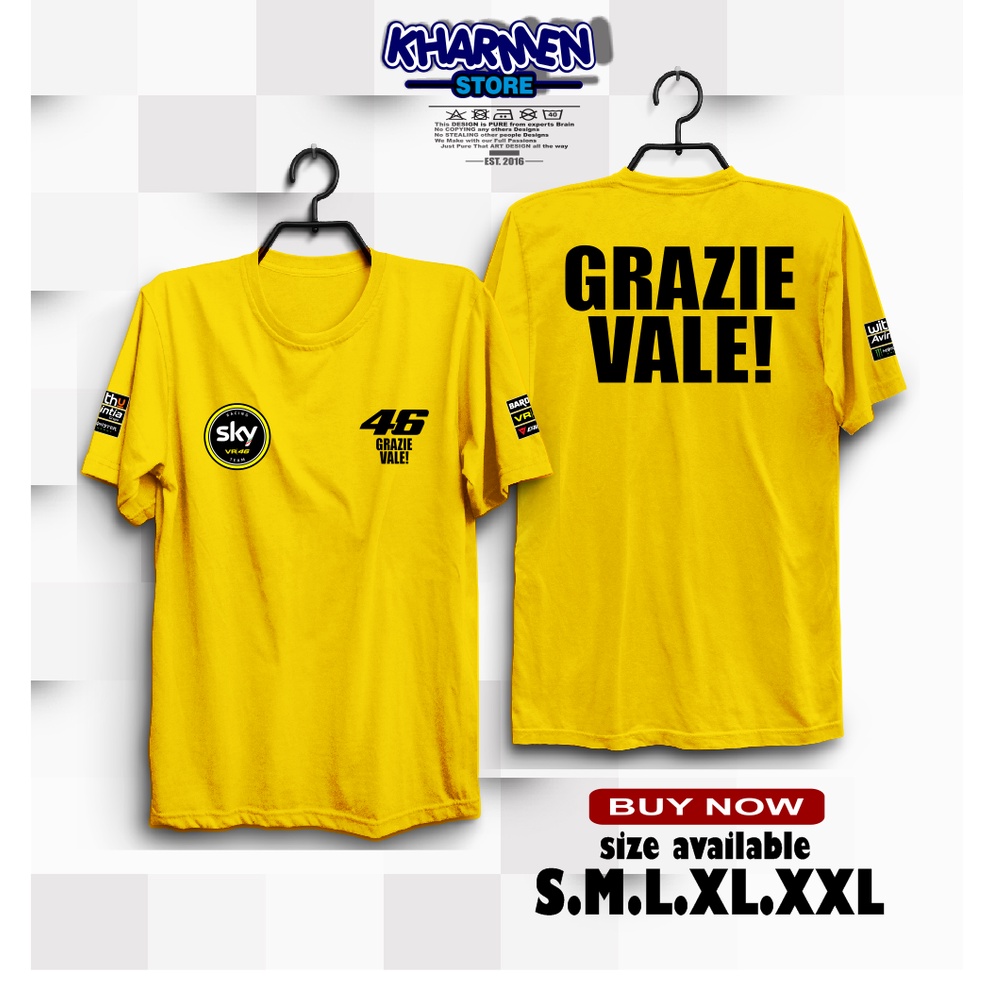 Kaos Baju Distro VALENTINO ROSSI LAST RACE GRAZIE VALE VR 46 EKSLUSIF SKY RACING TEAM TERBARU-KHARME