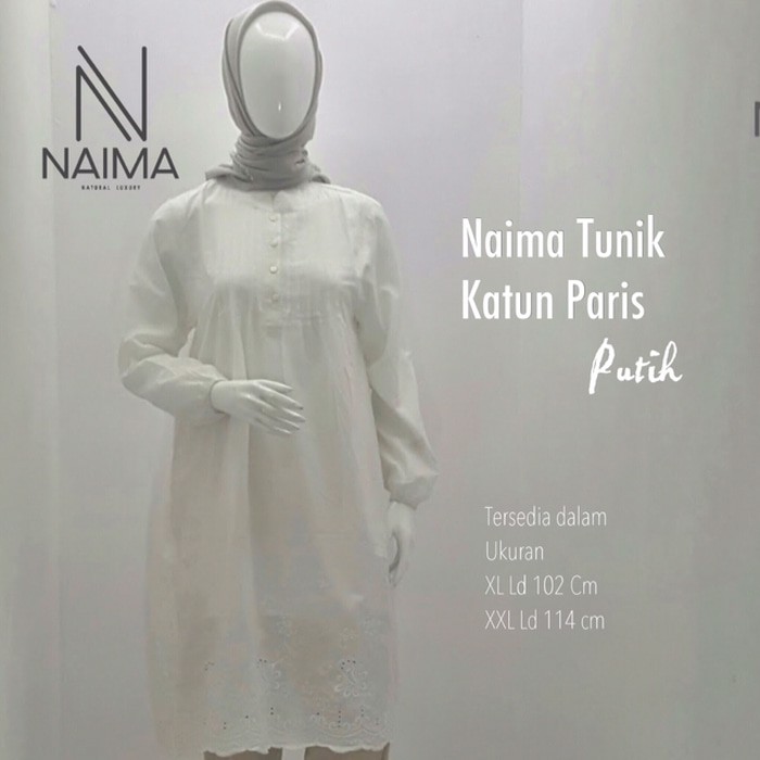 Tunik panjang/Blouse /Atasan Putih Jumbo Katun Paris Bordir /XXL