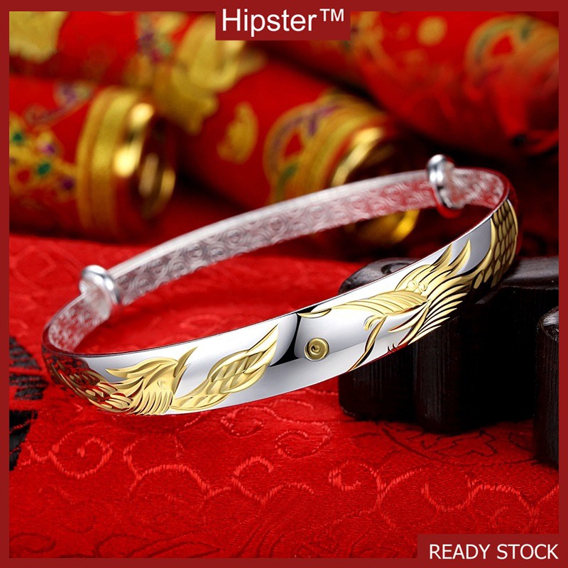 Silver-Plated Adjustable Dua Warna Gelang Hadiah Hari Ibu