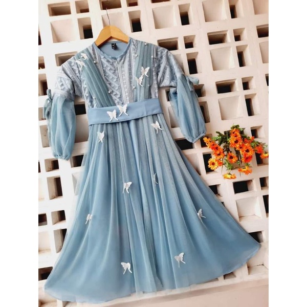 Gamis Anak Perempuan Motif Kupu kupu Bahan Tile Ukuran M/L/XL Terbaru 2025