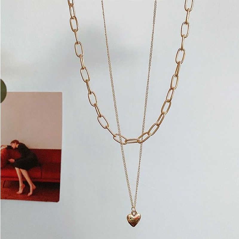 Double-layer chain love necklace female wild simple heart-shaped temperament fashion clavicle chain