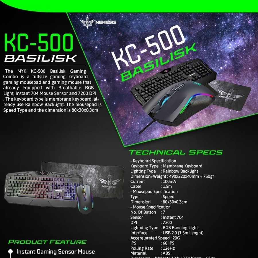 NYK Keyboard Mouse Gaming Combo Nemesis Basillisk Kc- 500