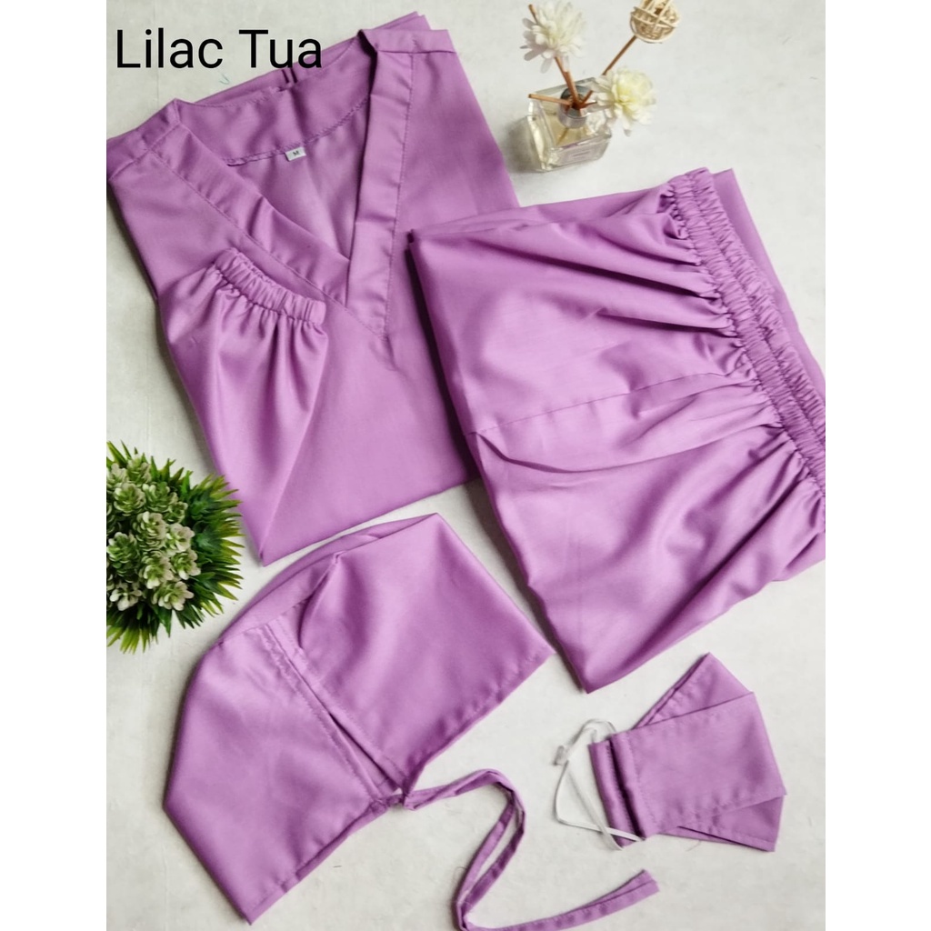Baju OK OKA dokter jaga perawat petugas medis lengan PANJANG KARET ukuran S M L XL XXL-Lilac Tua