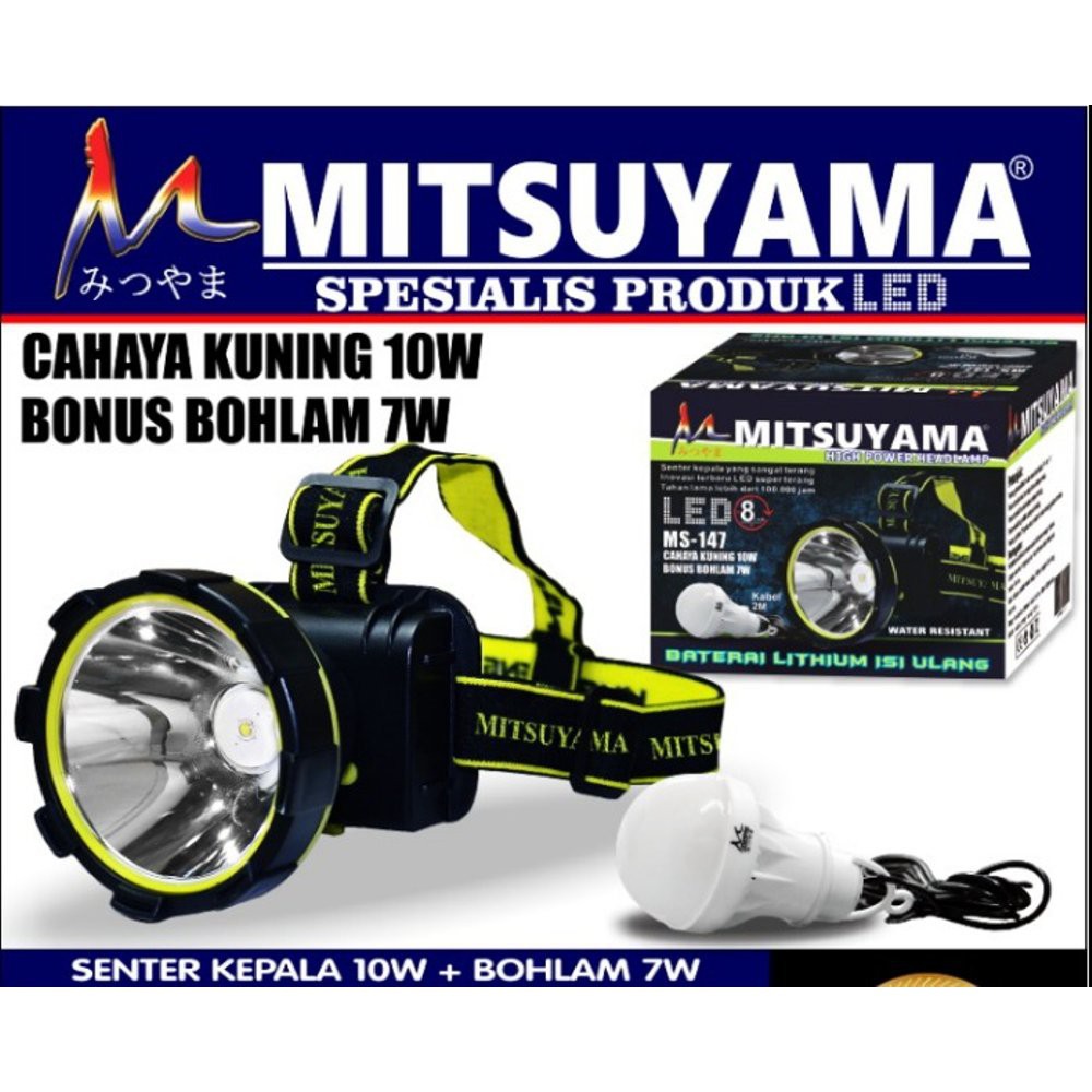 Senter Kepala led Charger Mitsuyama MS-147P Cahaya Putih 50W Original / Mitsuyama Senter Kepala