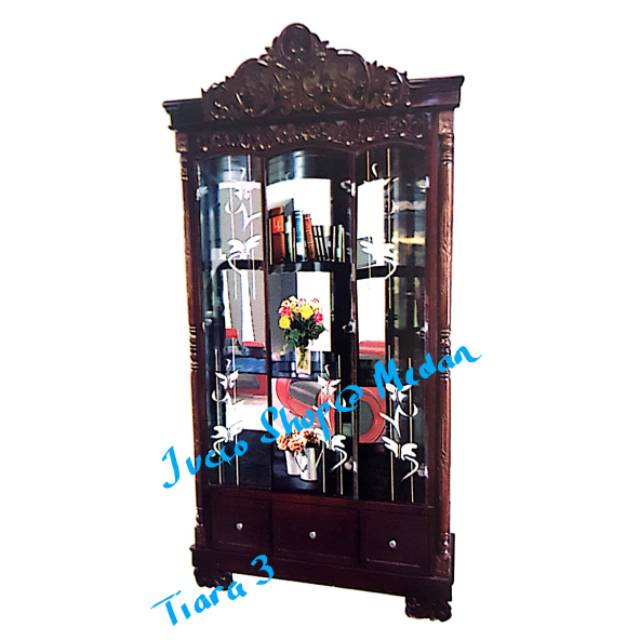 Lemari hias- lemari kristal kayu 3pintu medan - lemari hias cantik Tiara - ukiran - medan