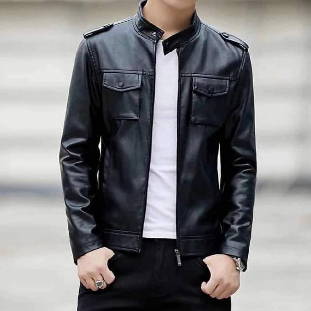 Jaket trend line pria casual black tipe laki laki cowok bisa cod