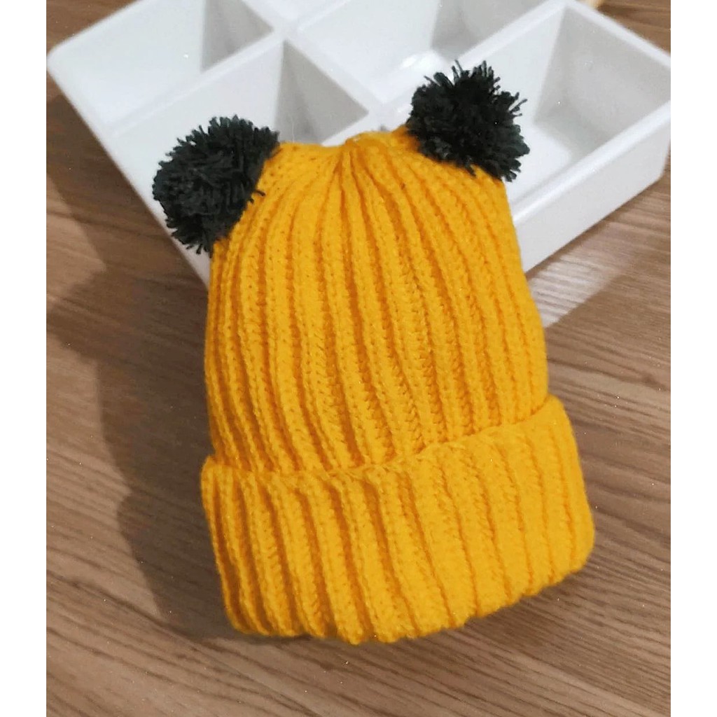 Klik Mds Topi Bayi Laki-Laki Perempuan Motif Kupluk Pompom / Topi Anak Bayi Usia 0-12 Bulan-8