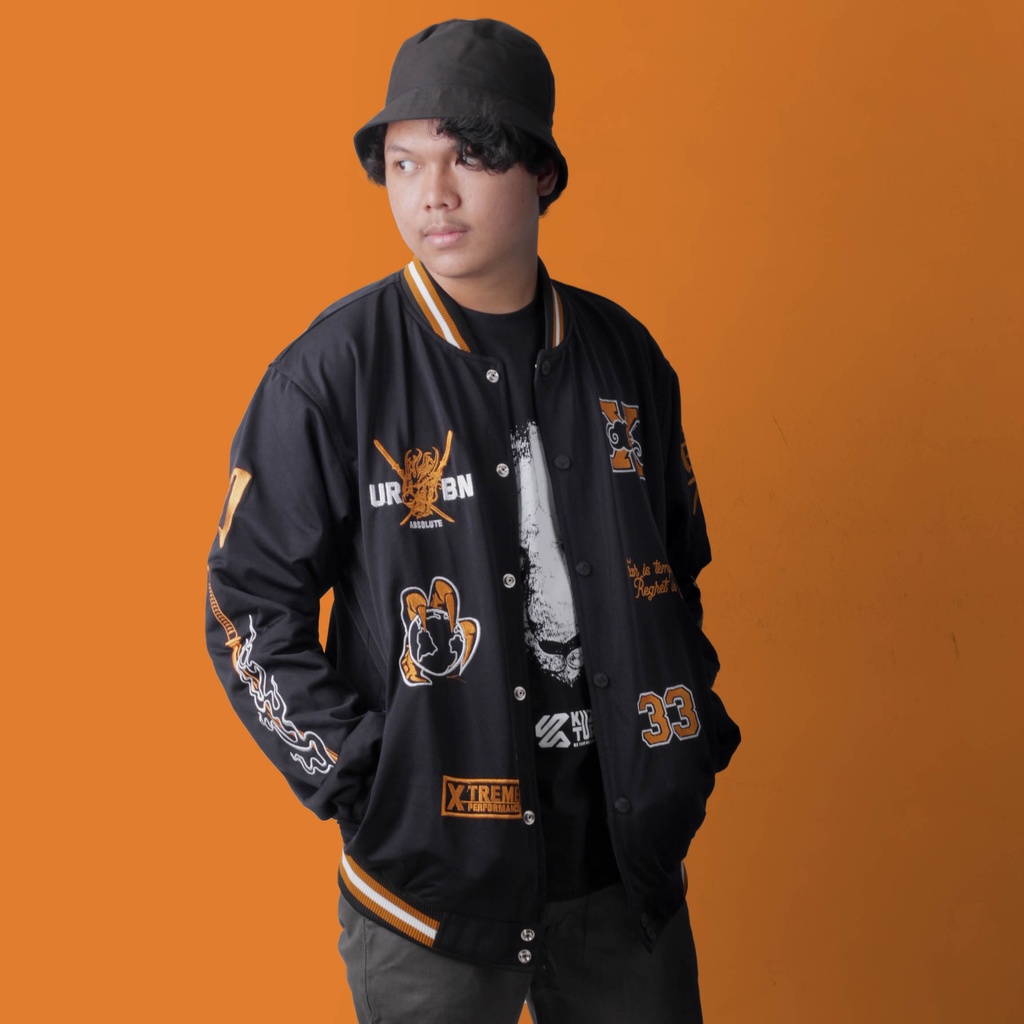 JAKET VERSITY PRIA KASUAL JACKET SPORT BASEBALL HITAM ORIGINAL 294