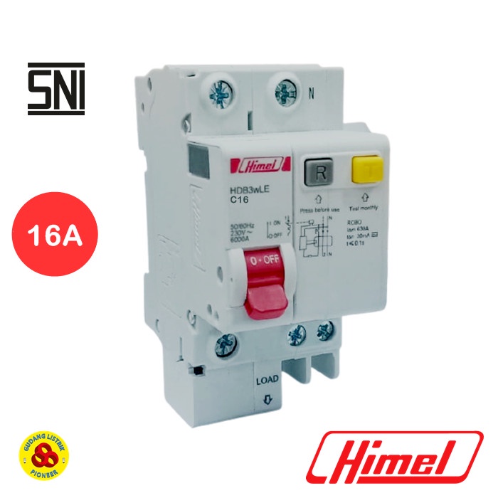 Himel RCBO 1P + N 16A C 6kA 30mA SNI HDB3WLEN1C16 Himel 16Amp