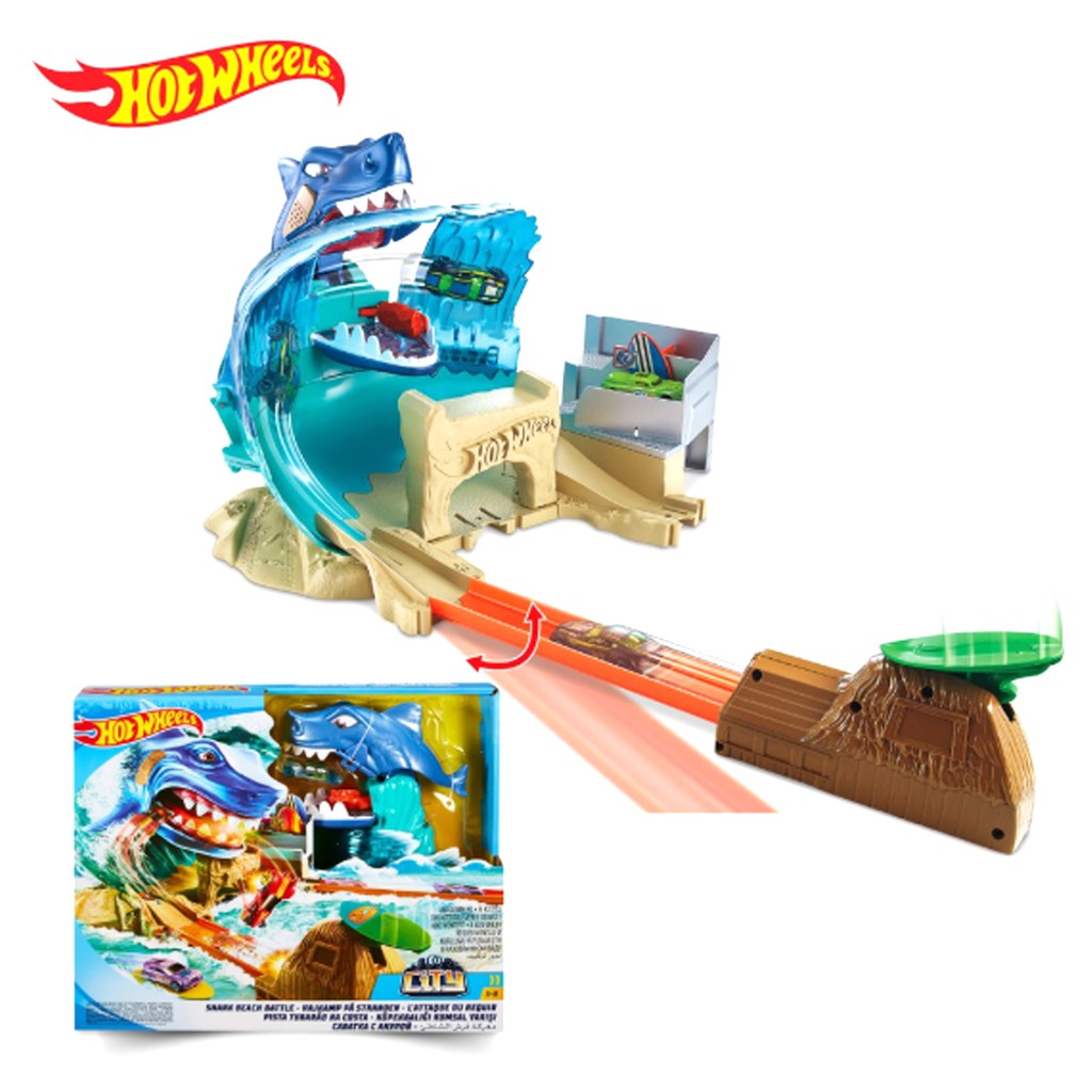 Hot Wheels City Shark Beach Battle Play Set Mainan Anak Track Builder Set