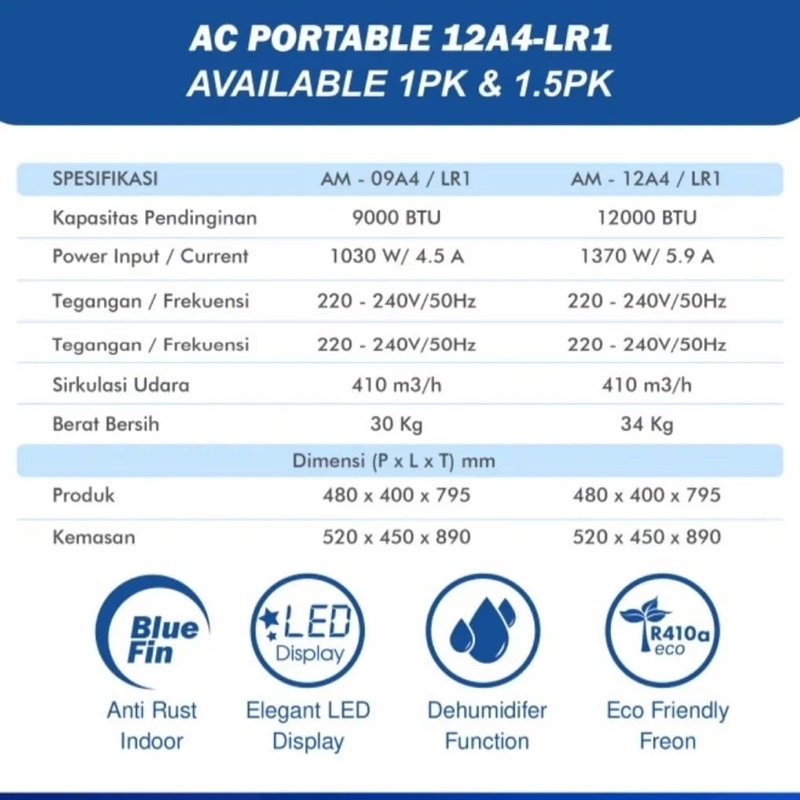 AC PORTABLE AUX 1 PK 1PK STANDART (MEDAN) GARANSI RESMI