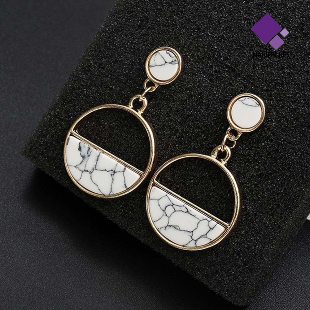 Anting Stud Bentuk Bulat Motif Marmer Untuk Wanita