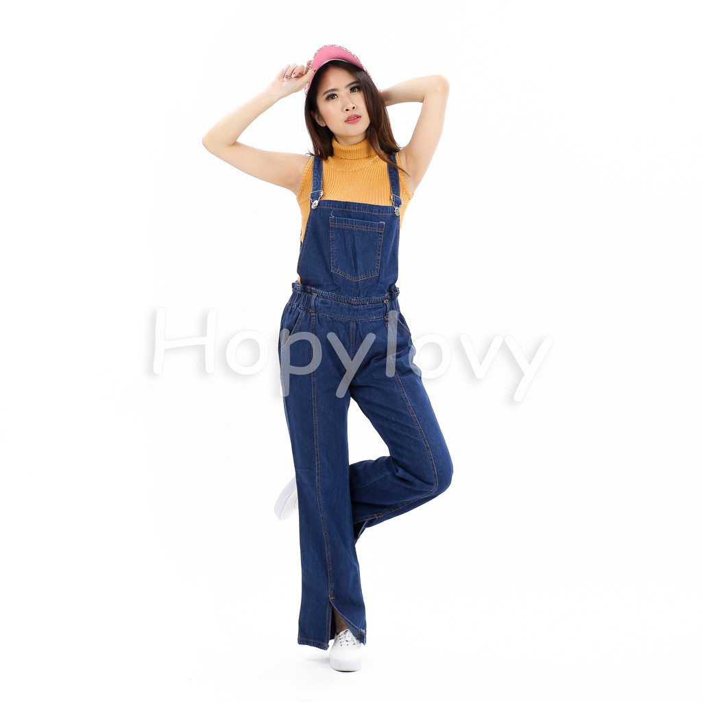 HOPYLOVY - Overall Jeans Washed Wanita Zipper Yurisa