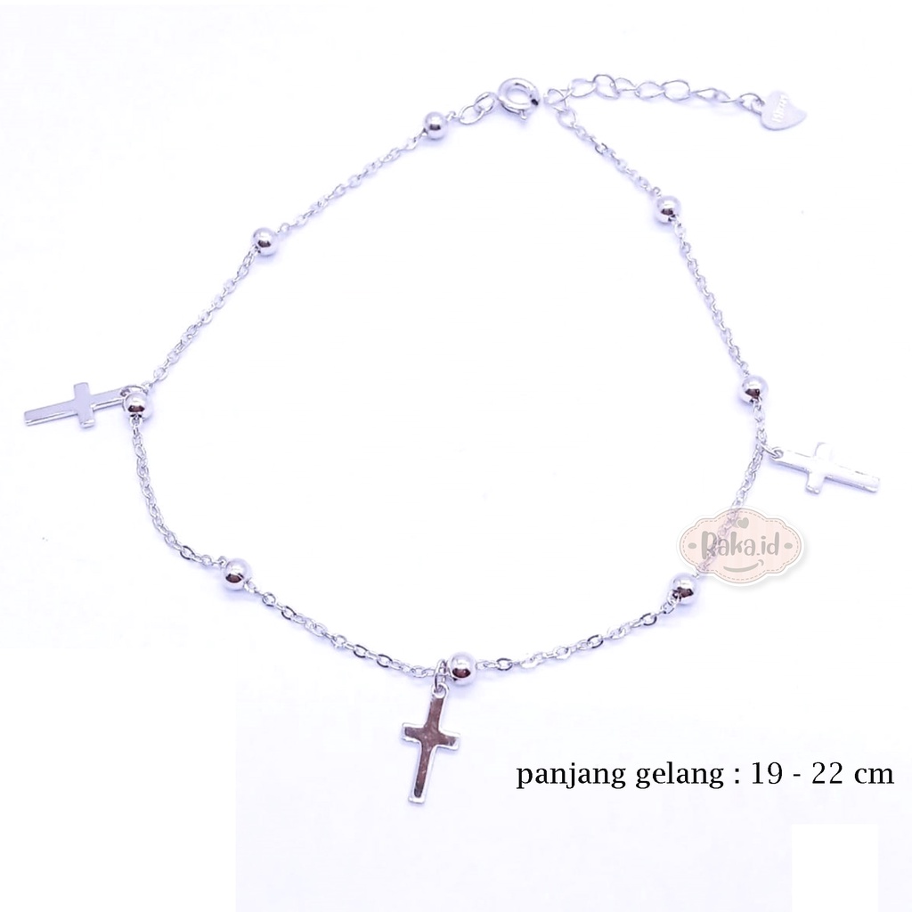 Gelang Tangan Perak Asli Dewasa Silver 925 Lapis Emas Putih Model Salib Cross 836