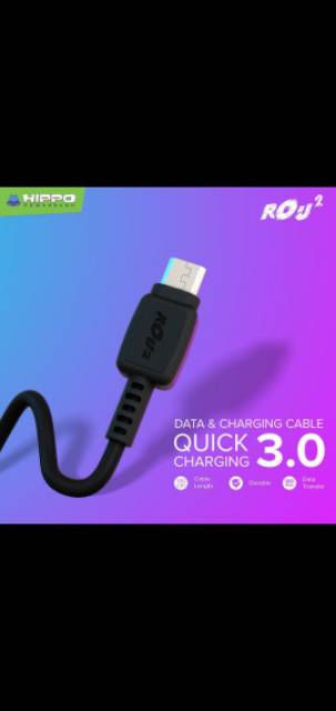 Kabel data usb charge hippo rou 2 rou2 micro V8 per box isi 20bj fast charging qc3.0 original