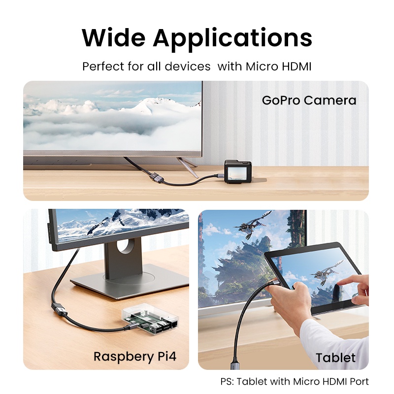 【Stok Produk di Indonesia】Ugreen Kabel Adapter Micro Hdmi Male Ke Female Panjang 0.25m