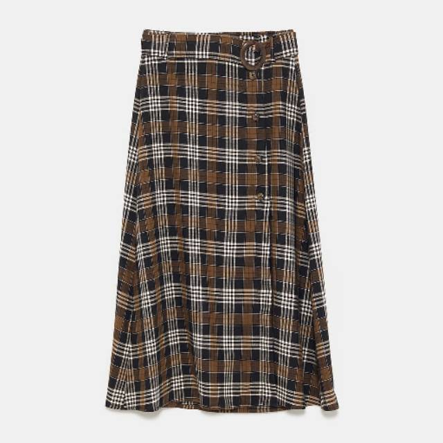 Zara original skirt maxy rok tartan brown