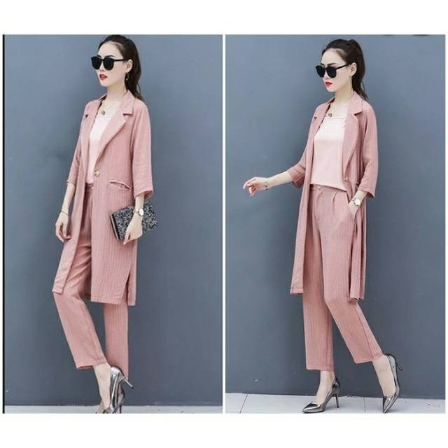 [baju wanita korea]  Setelan Baju Kerja Wanita Blazer Celana Panjang Kulot Korea