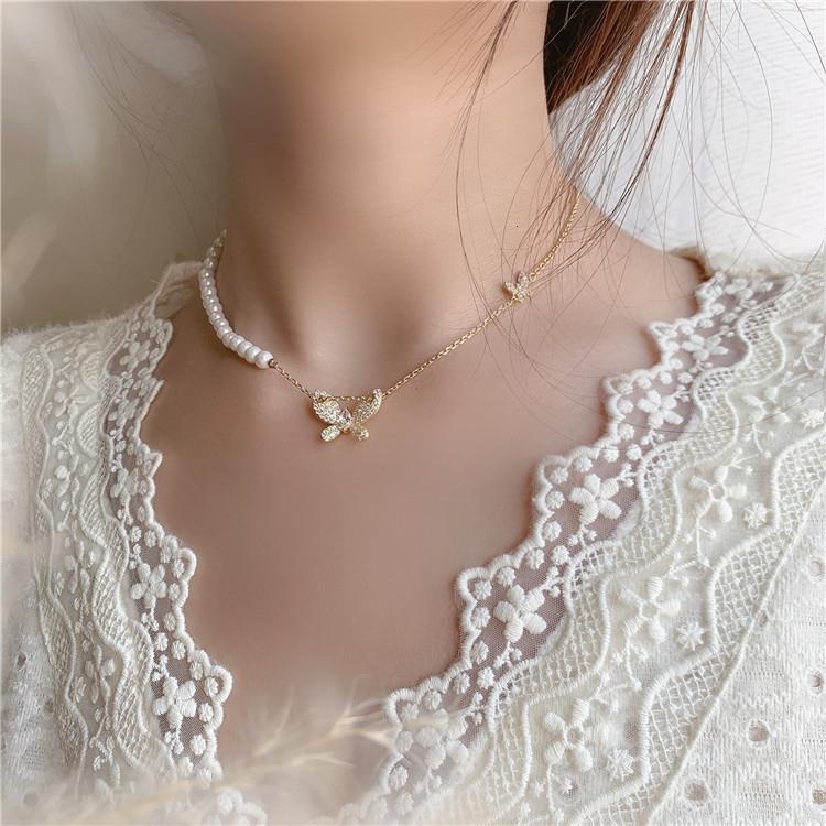 Cahaya mewah butterfly mutiara kalung untuk wanita Korea baru elegan kalung kalung niche normcore ta