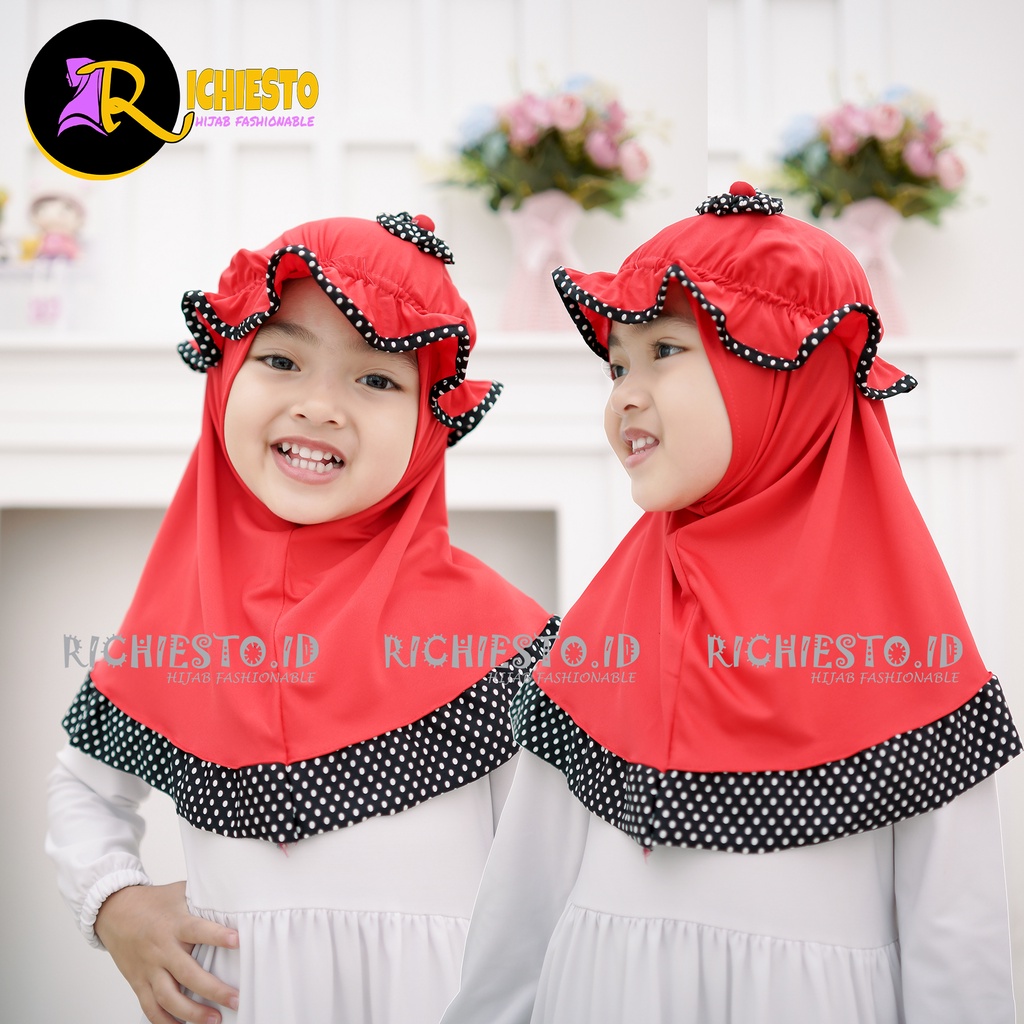 Jilbab Anak Bayi TOPI LIST POLKA 0-3 Tahun Hijab Instan Anak Perempuan Kerudung Anak Lucu Terbaru