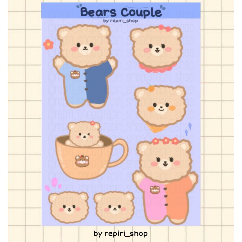 

Sticker Bears Couple Sticker Die cut Bears Set